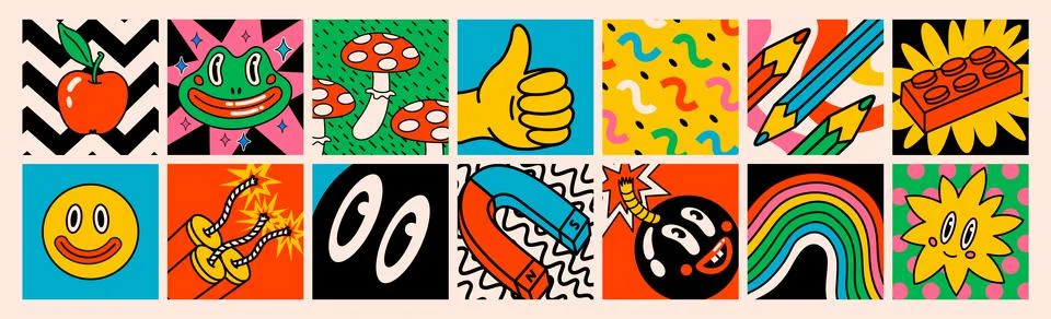 Cartoon vector Comic characters. Crazy cartoons Abstract vector collection in Stock Illustration