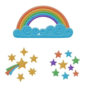 Cartoon vector curly cloud in rainbow stars sky Stock Illustration