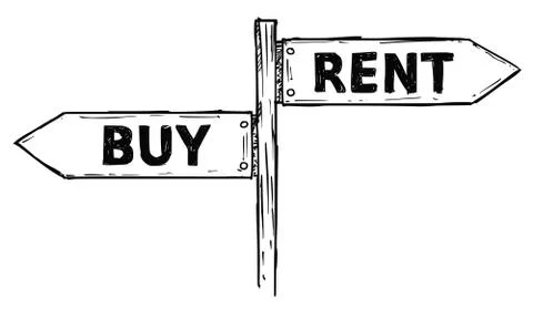 Cartoon Vector Direction Sign with Two Decision Arrows Rent and Buy Stock Illustration