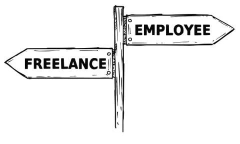 Cartoon Vector Direction Sign with Two Decision Arrows Freelance and Employee Stock Illustration