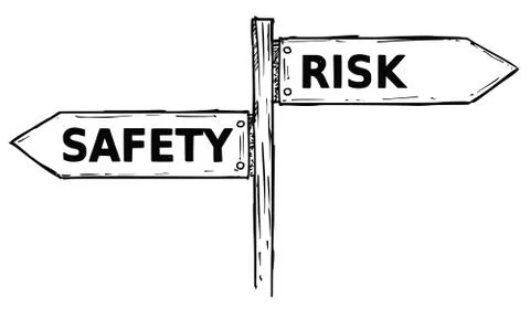 Cartoon Vector Direction Sign with Two Decision Arrows Safety and Risk Stock Illustration