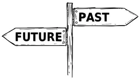 Cartoon Vector Direction Sign with Two Decision Arrows Past and Future Stock Illustration