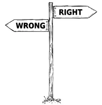 Cartoon Vector Direction Sign with Two Decision Arrows Righ and Wrong Stock Illustration