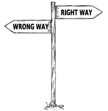 Cartoon Vector Direction Sign with Two Decision Arrows Right and Wrong Way Illustrazione stock