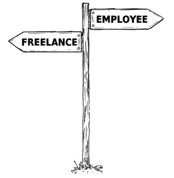 Cartoon Vector Direction Sign with Two Decision Arrows Freelance and Employee Stock Illustration