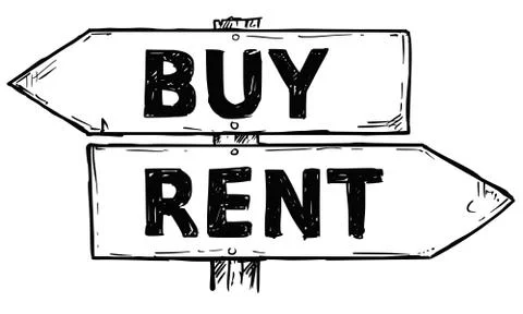 Cartoon Vector Direction Sign with Two Decision Arrows Rent and Buy Stock Illustration