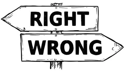 Cartoon Vector Direction Sign with Two Decision Arrows Right and Wrong Stock Illustration