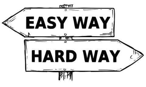 Cartoon Vector Direction Sign with Two Decision Arrows Easy and Hard Ways Stock Illustration