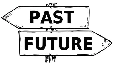 Cartoon Vector Direction Sign with Two Decision Arrows Past and Future Stock Illustration