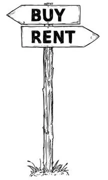 Cartoon Vector Direction Sign with Two Decision Arrows Rent and Buy Stock Illustration