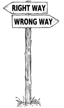 Cartoon Vector Direction Sign with Two Decision Arrows Right and Wrong Way Stock Illustration