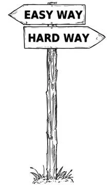 Cartoon Vector Direction Sign with Two Decision Arrows Easy and Hard Ways Stock Illustration