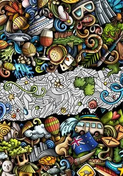 Cartoon vector doodle Australian background Stock Illustration