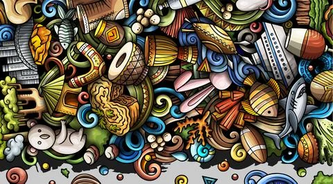 Cartoon vector doodle Australian background Stock Illustration