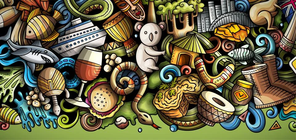 Cartoon vector doodle Australian background Stock Illustration