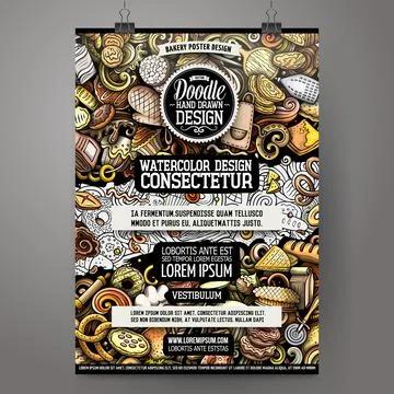 Cartoon vector doodle Bakery poster Illustrazione stock