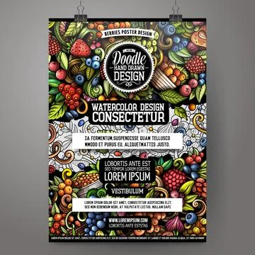 Cartoon vector doodle Berries poster Stockillustratie