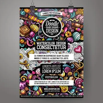 Cartoon vector doodle Candies poster Stock Illustration