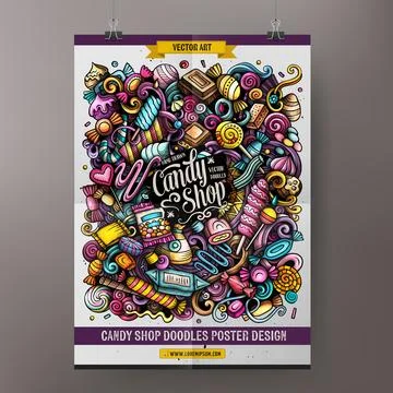 Cartoon vector doodle Candies poster Stock Illustration