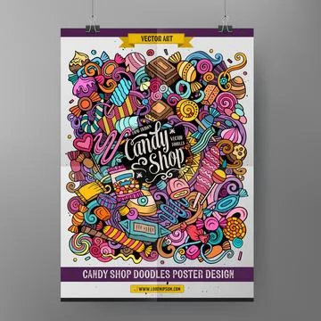 Cartoon vector doodle Candies poster Stock Illustration