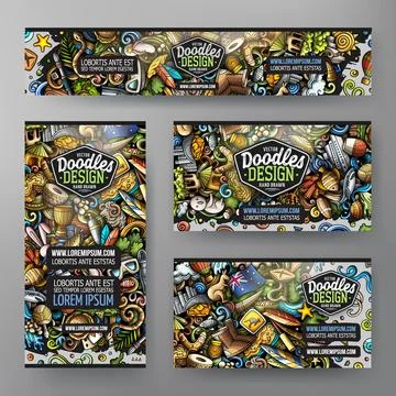 Cartoon vector doodle set of Australia corporate identity templates Stock Illustration