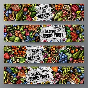 Cartoon vector doodle set of Berry Fruits banners Illustrazione stock