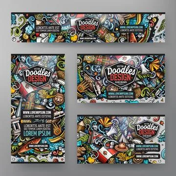 Cartoon vector doodle set of Canada corporate identity templates 스톡 일러스트