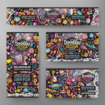 Cartoon vector doodle set of Candies corporate identity templates Stock Illustration