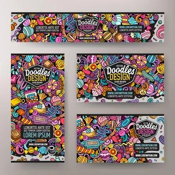 Cartoon vector doodle set of Candies corporate identity templates Stock Illustration