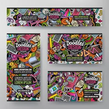 Cartoon vector doodle set of Designer corporate identity template Stock Illustration