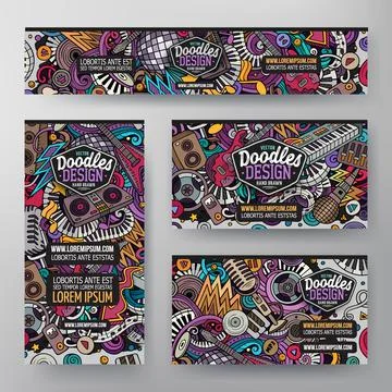 Cartoon vector doodle set of Disco Music corporate identity templates Stock-Illustration
