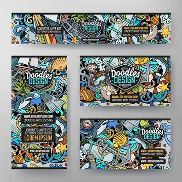 Cartoon vector doodle set of Diving corporate identity templates Stock Illustration