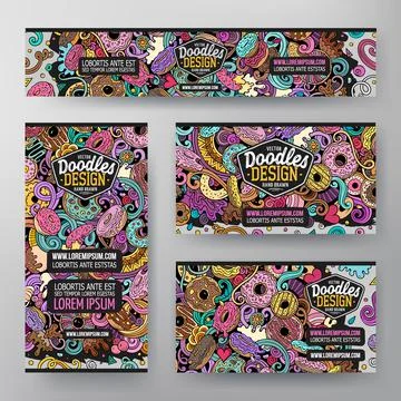 Cartoon vector doodle set of Donuts corporate identity template Stock Illustration