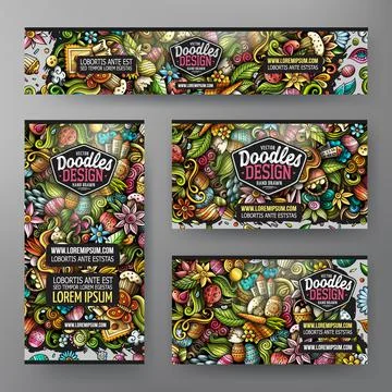 Cartoon vector doodle set of Easter corporate identity templates. Stock Illustration