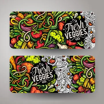 Cartoon vector doodle set of Fresh Vegetables banners Stock Illustration