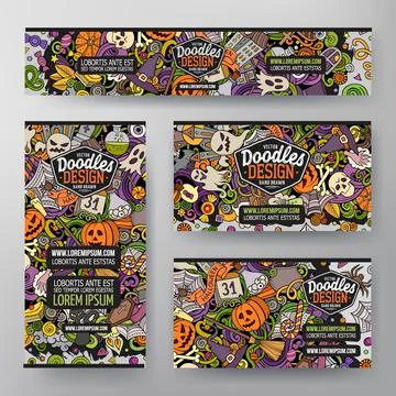 Cartoon vector doodle set of Halloween corporate identity template Stock Illustration