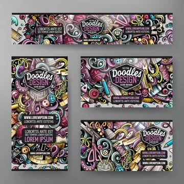 Cartoon vector doodle set of Handmade corporate identity template Stock Illustration