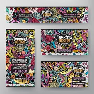 Cartoon vector doodle set of Handmade corporate identity template Stock Illustration