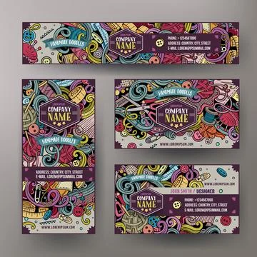 Cartoon vector doodle set of Handmade corporate identity template Stock Illustration