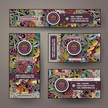 Cartoon vector doodle set of Handmade corporate identity template Stock Illustration