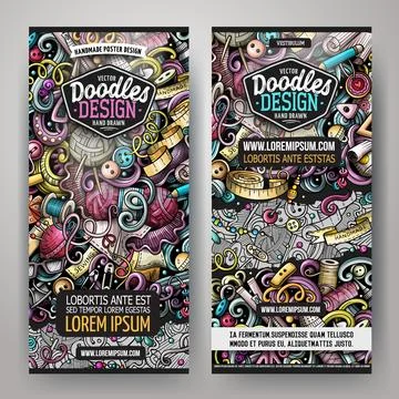 Cartoon vector doodle set of Handmade banners templates. Illustrazione stock
