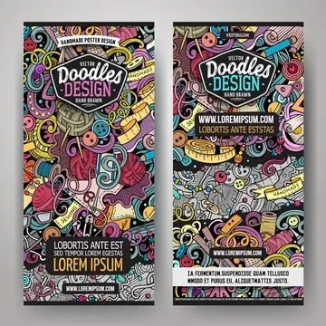 Cartoon vector doodle set of Handmade banners templates. Illustrazione stock