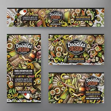 Cartoon vector doodle set of Japan Food corporate identity templates. Stock Illustration