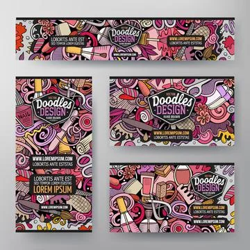 Cartoon vector doodle set of Nails corporate identity templates Stock Illustration