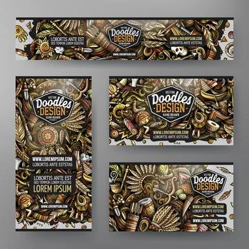 Cartoon vector doodle set of Native American corporate identity Illustrazione stock