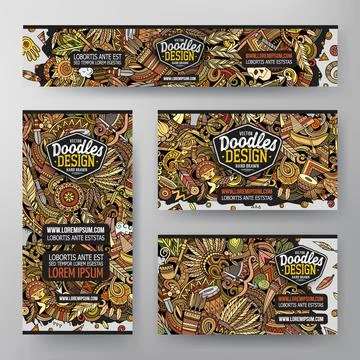 Cartoon vector doodle set of Native American corporate identity Stock Illustration