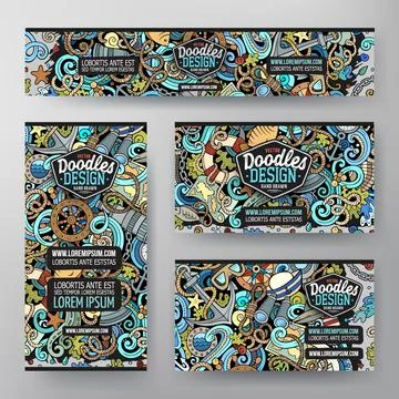 Cartoon vector doodle set of Nautical corporate identity templates Stock Illustration