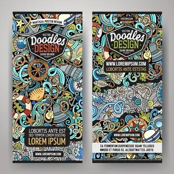 Cartoon vector doodle set of Nautical banners Stock Illustration