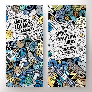 Cartoon vector doodle set of Outer Space banners Stock Illustration