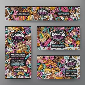 Cartoon vector doodle set of Sweets corporate identity templates Ilustração Stock